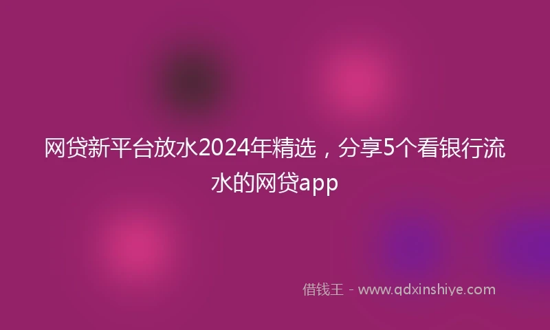 网贷新平台放水2024年精选，分享5个看银行流水的网贷app