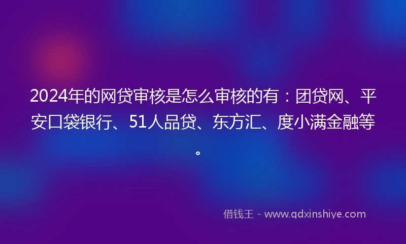 2024年的网贷审核是怎么审核的有：团贷网、平安口袋银行、51人品贷、东方汇、度小满金融等。