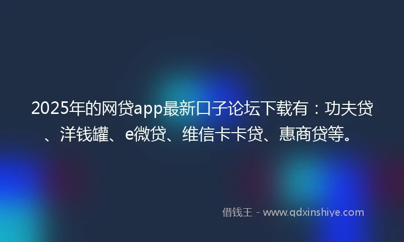 2025年的网贷app最新口子论坛下载有：功夫贷、洋钱罐、e微贷、维信卡卡贷、惠商贷等。