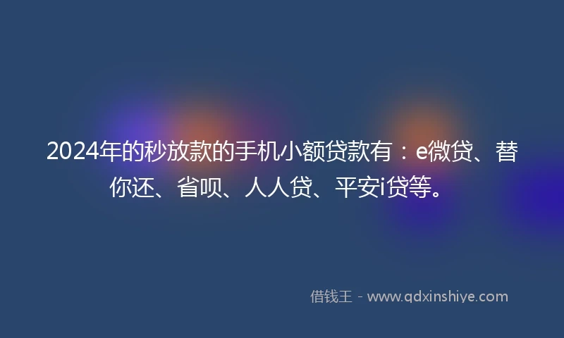 2024年的秒放款的手机小额贷款有：e微贷、替你还、省呗、人人贷、平安i贷等。