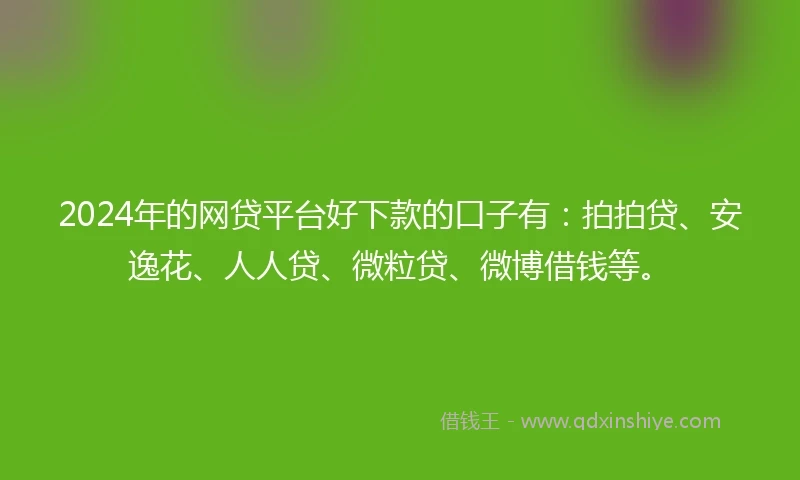 2024年的网贷平台好下款的口子有：拍拍贷、安逸花、人人贷、微粒贷、微博借钱等。