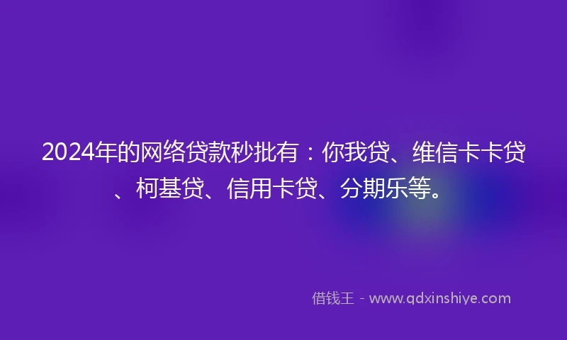 2024年的网络贷款秒批有：你我贷、维信卡卡贷、柯基贷、信用卡贷、分期乐等。