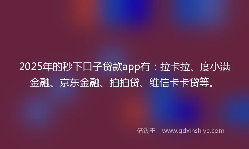 2025年的秒下口子贷款app有：拉卡拉、度小满金融、京东金融、拍拍贷、维信卡卡贷等。