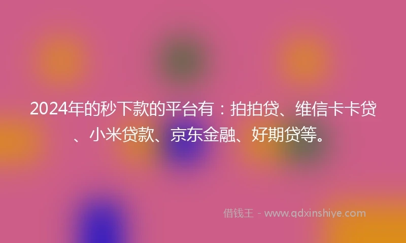 2024年的秒下款的平台有：拍拍贷、维信卡卡贷、小米贷款、京东金融、好期贷等。