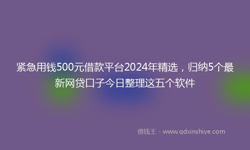 紧急用钱500元借款平台2024年精选，归纳5个最新网贷口子今日整理这五个软件