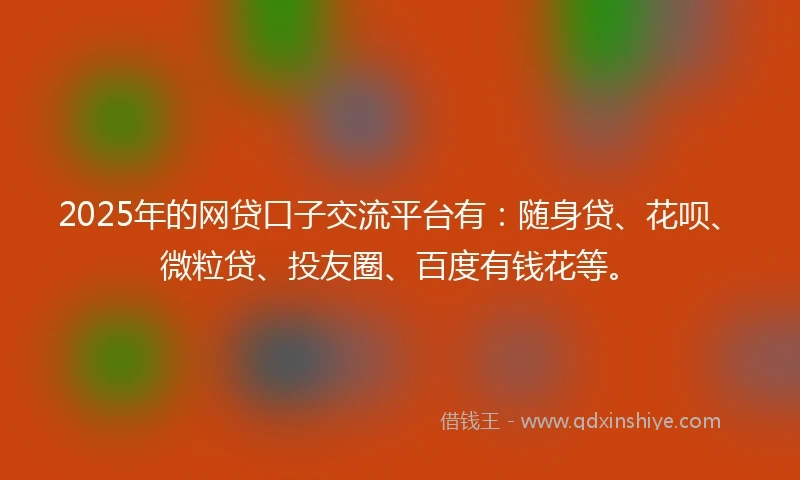 2025年的网贷口子交流平台有：随身贷、花呗、微粒贷、投友圈、百度有钱花等。
