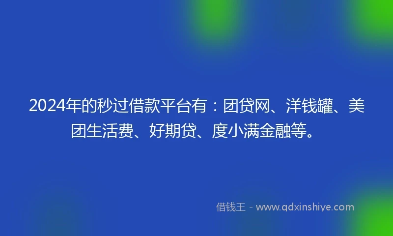 2024年的秒过借款平台有：团贷网、洋钱罐、美团生活费、好期贷、度小满金融等。