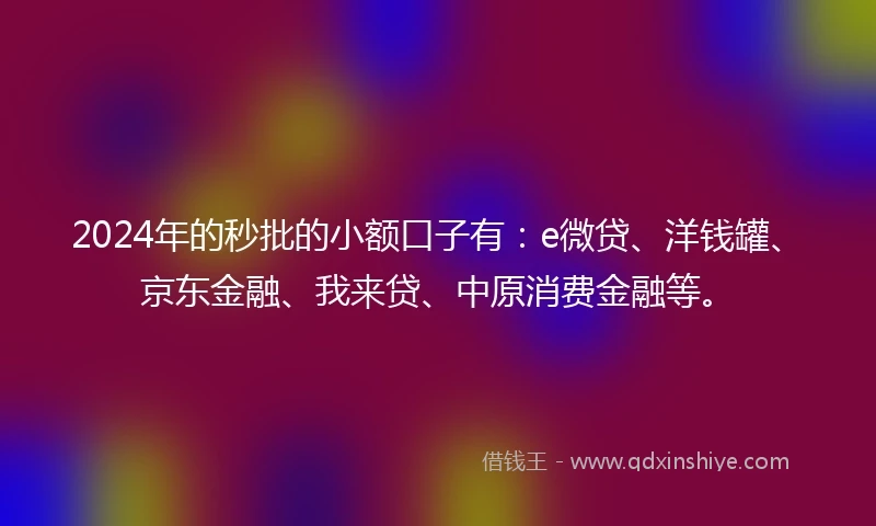 2024年的秒批的小额口子有：e微贷、洋钱罐、京东金融、我来贷、中原消费金融等。