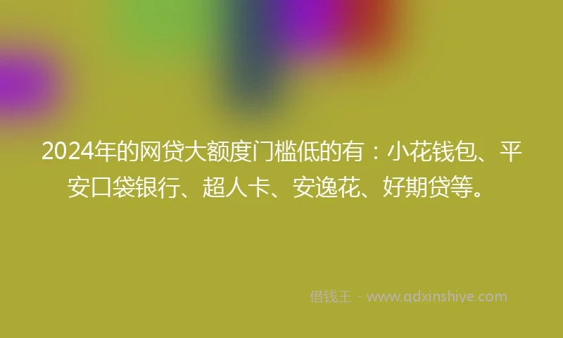 2024年的网贷大额度门槛低的有：小花钱包、平安口袋银行、超人卡、安逸花、好期贷等。