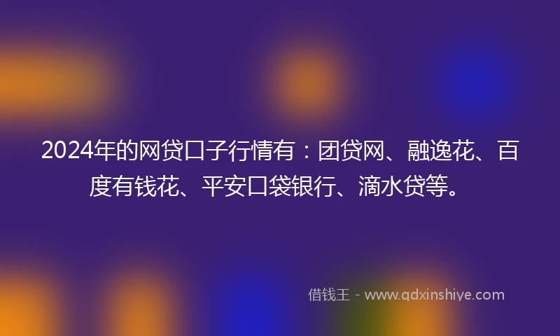 2024年的网贷口子行情有：团贷网、融逸花、百度有钱花、平安口袋银行、滴水贷等。