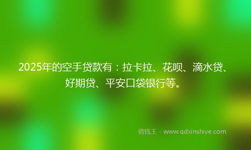 2025年的空手贷款有：拉卡拉、花呗、滴水贷、好期贷、平安口袋银行等。