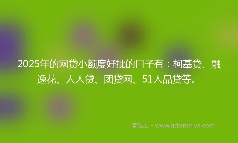 2025年的网贷小额度好批的口子有：柯基贷、融逸花、人人贷、团贷网、51人品贷等。