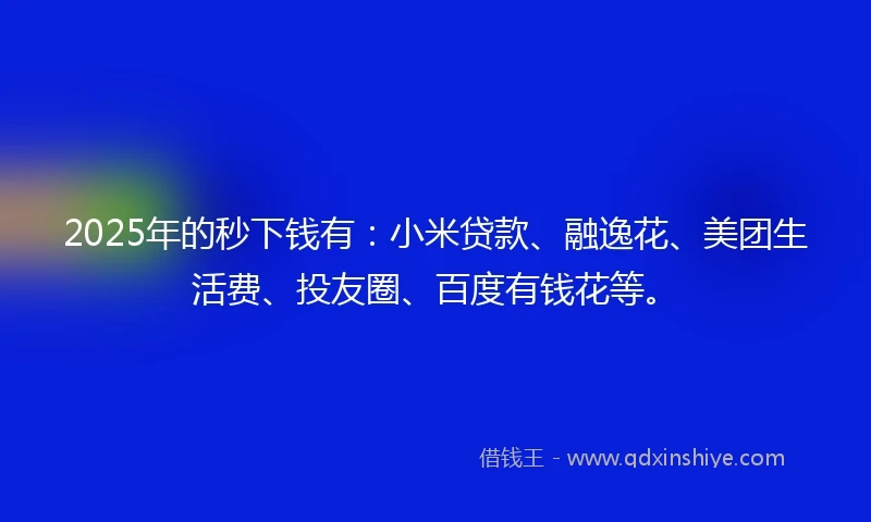 2025年的秒下钱有：小米贷款、融逸花、美团生活费、投友圈、百度有钱花等。