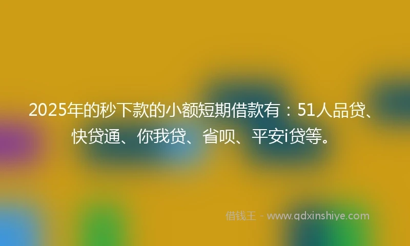 2025年的秒下款的小额短期借款有：51人品贷、快贷通、你我贷、省呗、平安i贷等。
