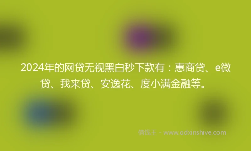 2024年的网贷无视黑白秒下款有：惠商贷、e微贷、我来贷、安逸花、度小满金融等。