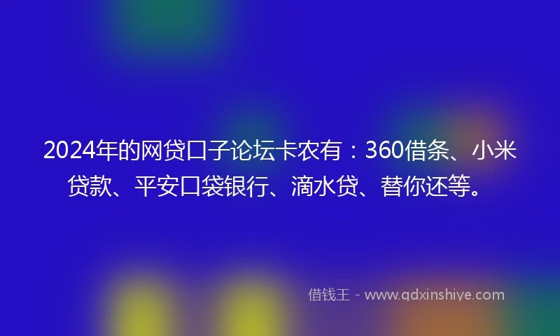 2024年的网贷口子论坛卡农有：360借条、小米贷款、平安口袋银行、滴水贷、替你还等。