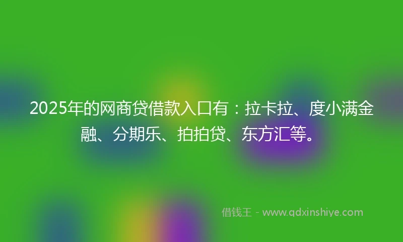 2025年的网商贷借款入口有:拉卡拉、度小满金融、分期乐、拍拍贷、东方汇等。