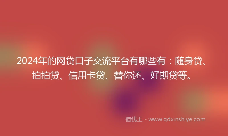 2024年的网贷口子交流平台有哪些有：随身贷、拍拍贷、信用卡贷、替你还、好期贷等。