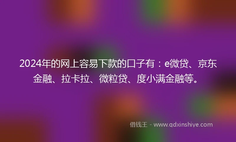 2024年的网上容易下款的口子有：e微贷、京东金融、拉卡拉、微粒贷、度小满金融等。