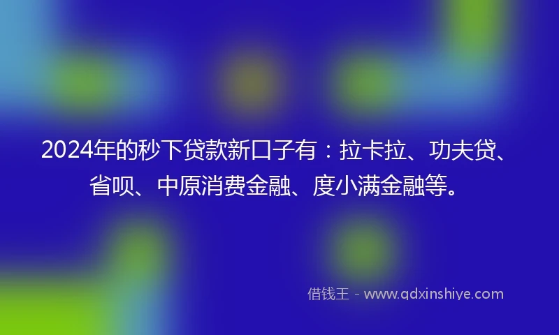 2024年的秒下贷款新口子有：拉卡拉、功夫贷、省呗、中原消费金融、度小满金融等。