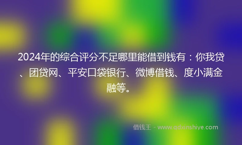 2024年的综合评分不足哪里能借到钱有：你我贷、团贷网、平安口袋银行、微博借钱、度小满金融等。
