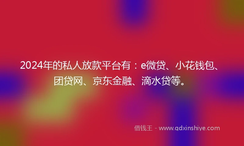 2024年的私人放款平台有：e微贷、小花钱包、团贷网、京东金融、滴水贷等。