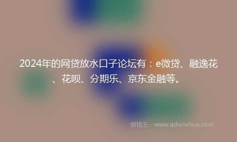 2024年的网贷放水口子论坛有：e微贷、融逸花、花呗、分期乐、京东金融等。