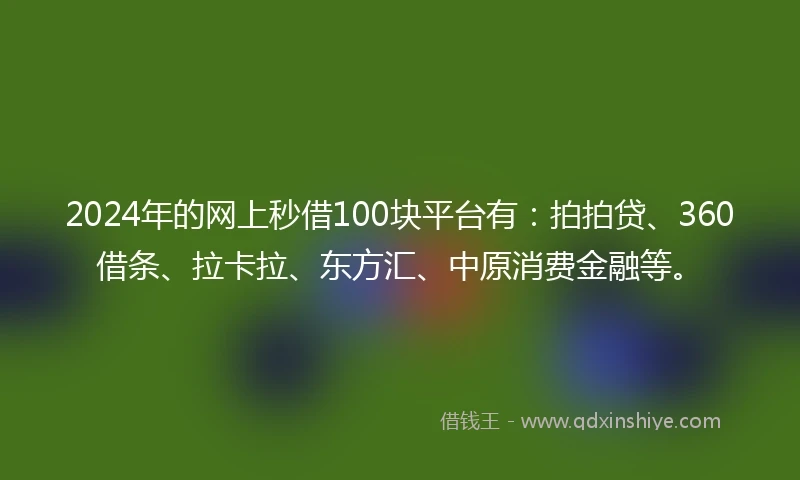 2024年的网上秒借100块平台有：拍拍贷、360借条、拉卡拉、东方汇、中原消费金融等。