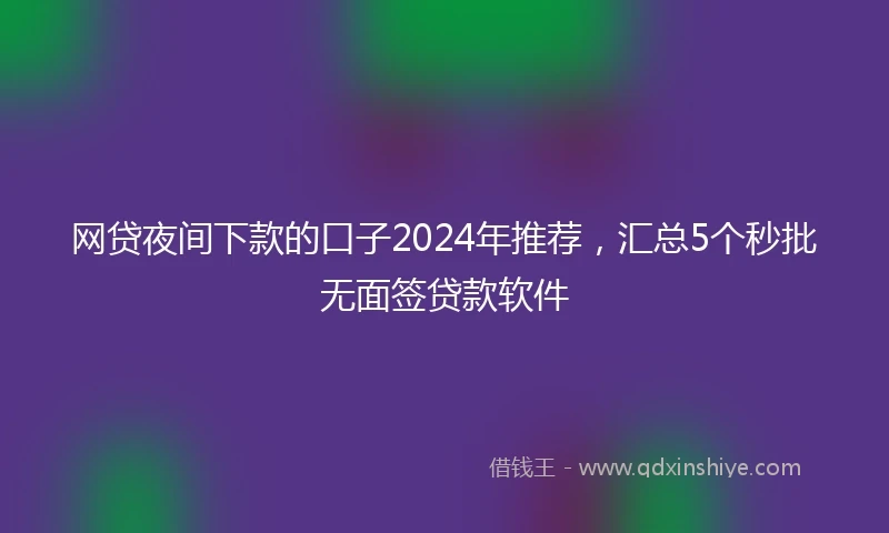 网贷夜间下款的口子2024年推荐，汇总5个秒批无面签贷款软件