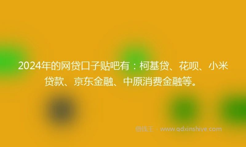 2024年的网贷口子贴吧有:柯基贷、花呗、小米贷款、京东金融、中原消费金融等。