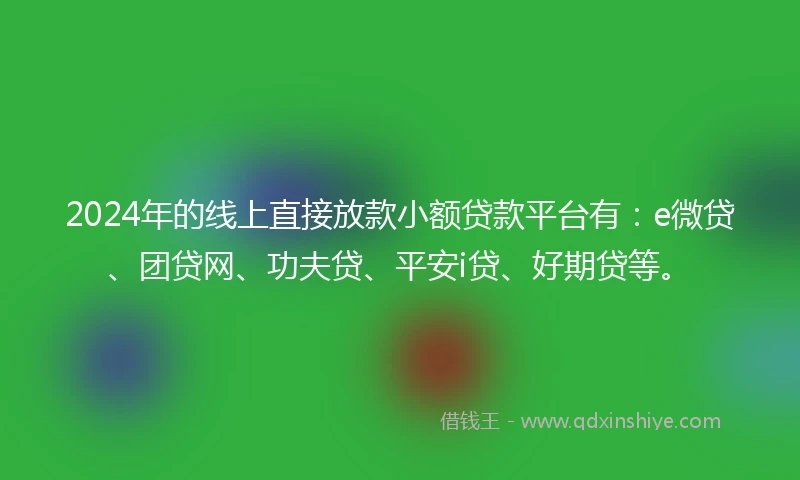 2024年的线上直接放款小额贷款平台有：e微贷、团贷网、功夫贷、平安i贷、好期贷等。
