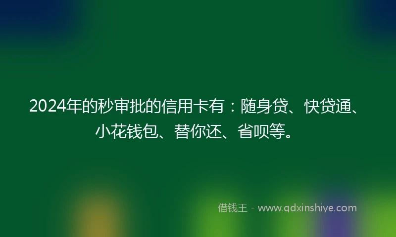 2024年的秒审批的信用卡有：随身贷、快贷通、小花钱包、替你还、省呗等。