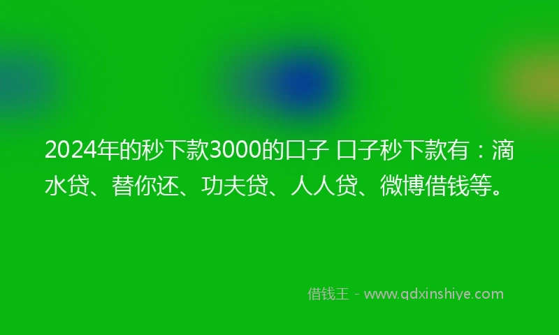 2024年的秒下款3000的口子 口子秒下款有：滴水贷、替你还、功夫贷、人人贷、微博借钱等。