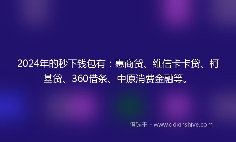 2024年的秒下钱包有：惠商贷、维信卡卡贷、柯基贷、360借条、中原消费金融等。