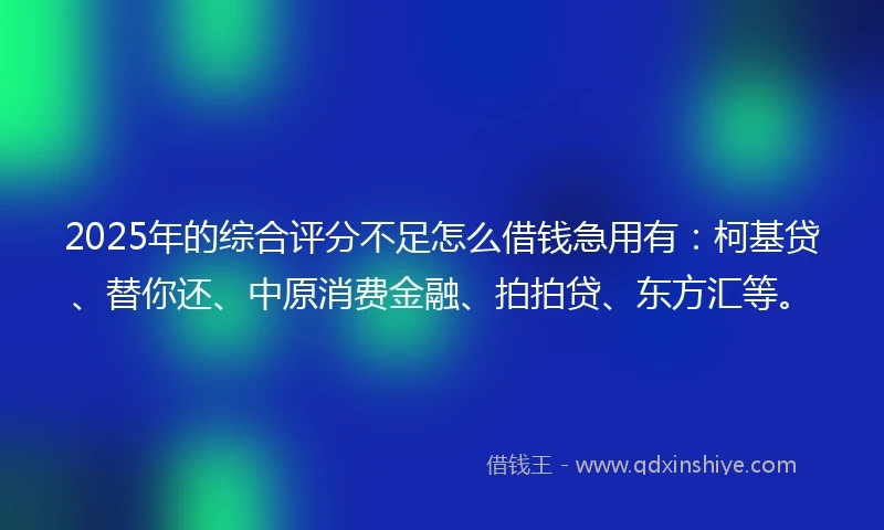 2025年的综合评分不足怎么借钱急用有：柯基贷、替你还、中原消费金融、拍拍贷、东方汇等。