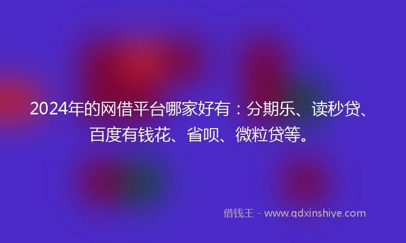 2024年的网借平台哪家好有：分期乐、读秒贷、百度有钱花、省呗、微粒贷等。