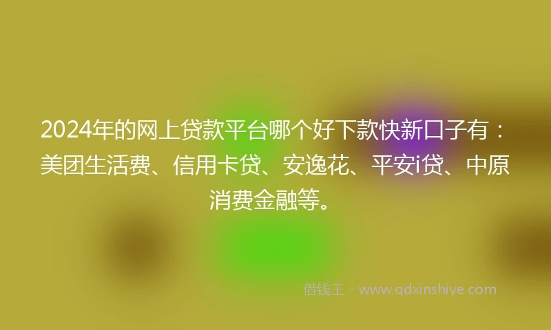 2024年的网上贷款平台哪个好下款快新口子有：美团生活费、信用卡贷、安逸花、平安i贷、中原消费金融等。