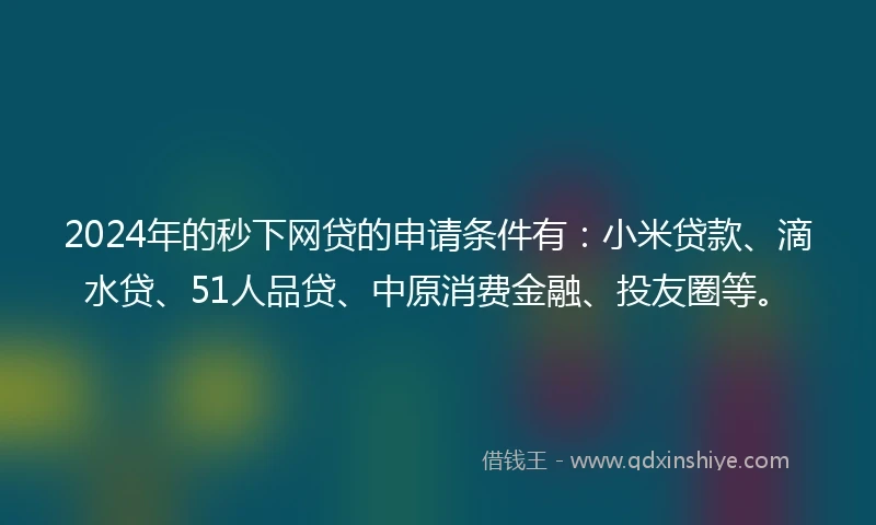 2024年的秒下网贷的申请条件有：小米贷款、滴水贷、51人品贷、中原消费金融、投友圈等。