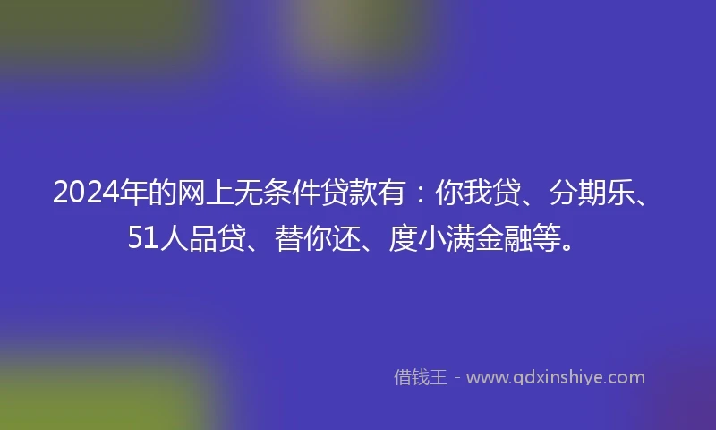 2024年的网上无条件贷款有：你我贷、分期乐、51人品贷、替你还、度小满金融等。