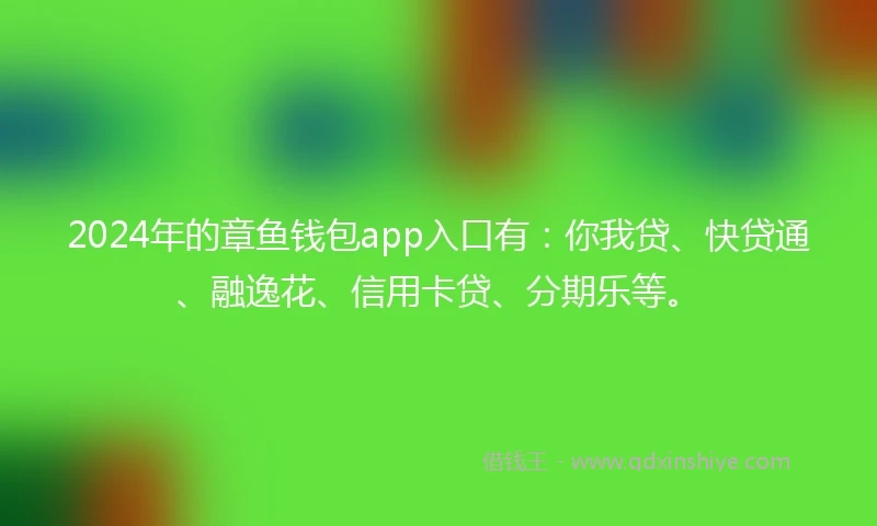 2024年的章鱼钱包app入口有：你我贷、快贷通、融逸花、信用卡贷、分期乐等。