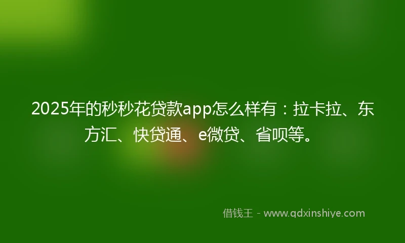 2025年的秒秒花贷款app怎么样有:拉卡拉、东方汇、快贷通、e微贷、省呗等。