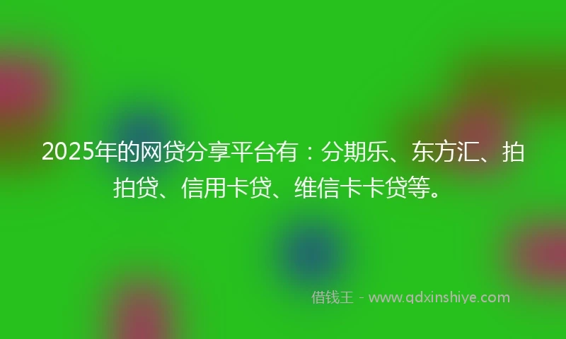 2025年的网贷分享平台有：分期乐、东方汇、拍拍贷、信用卡贷、维信卡卡贷等。