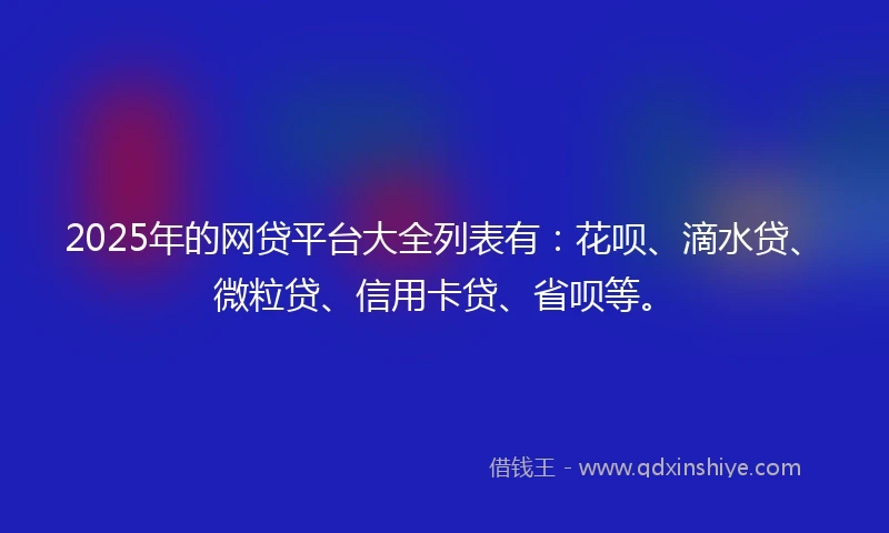 2025年的网贷平台大全列表有：花呗、滴水贷、微粒贷、信用卡贷、省呗等。