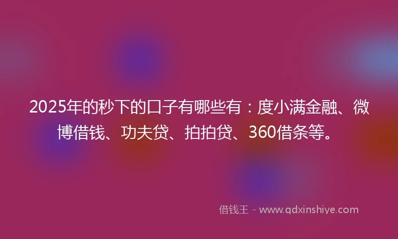 2025年的秒下的口子有哪些有：度小满金融、微博借钱、功夫贷、拍拍贷、360借条等。