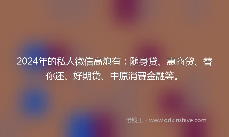 2024年的私人微信高炮有：随身贷、惠商贷、替你还、好期贷、中原消费金融等。