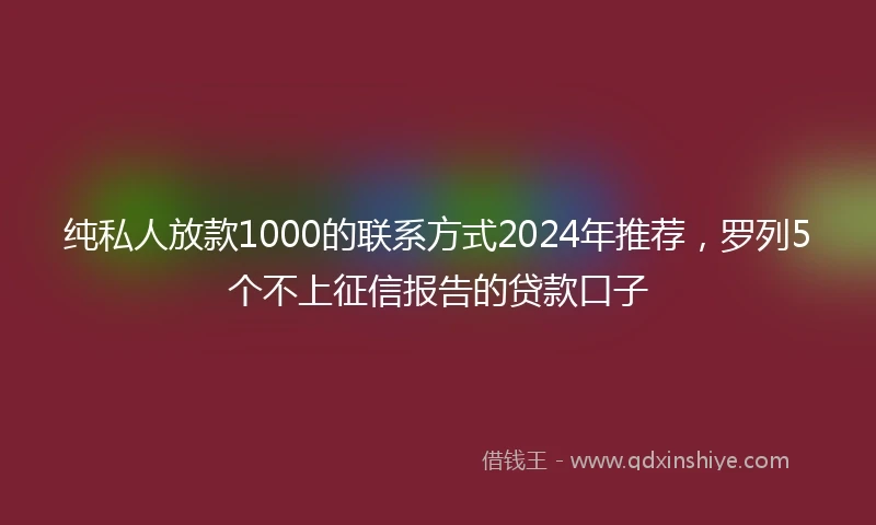 纯私人放款1000的联系方式2024年推荐，罗列5个不上征信报告的贷款口子