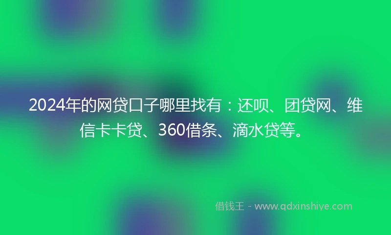 2024年的网贷口子哪里找有：还呗、团贷网、维信卡卡贷、360借条、滴水贷等。