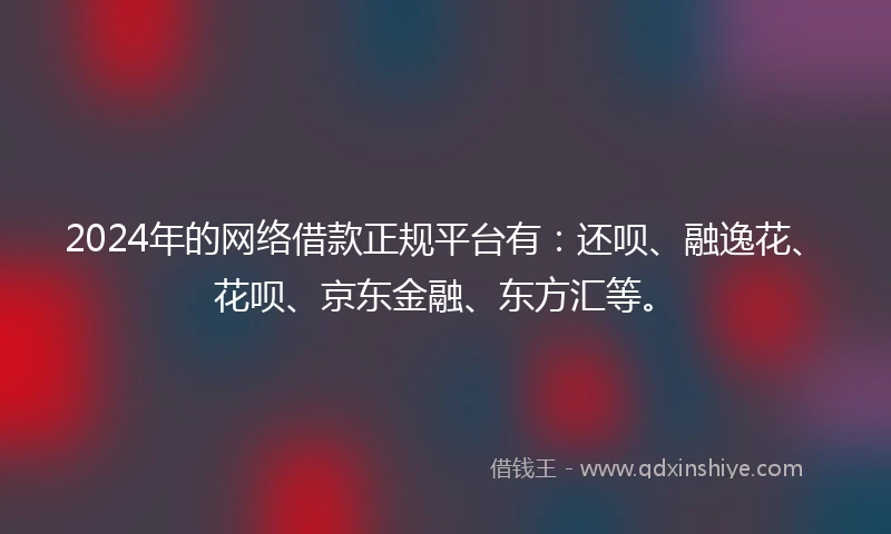 2024年的网络借款正规平台有：还呗、融逸花、花呗、京东金融、东方汇等。