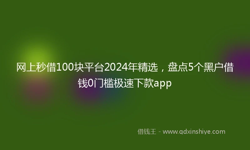 网上秒借100块平台2024年精选，盘点5个黑户借钱0门槛极速下款app