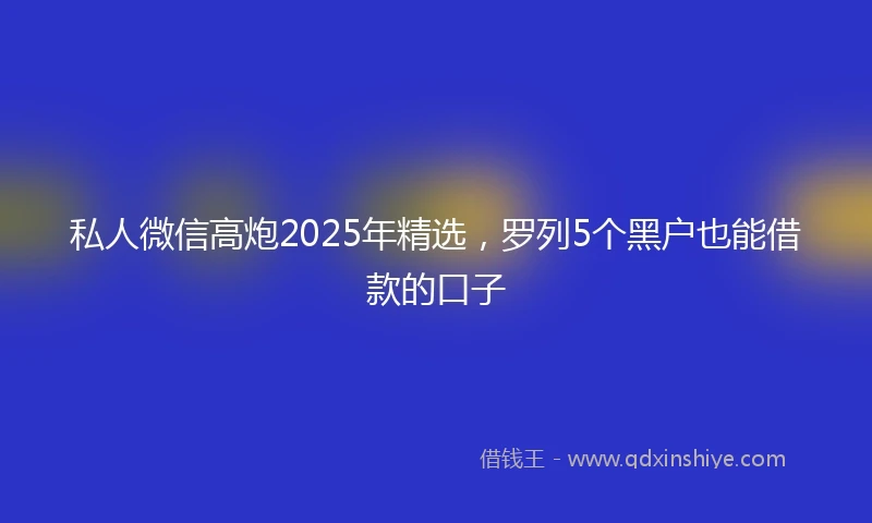 私人微信高炮2025年精选，罗列5个黑户也能借款的口子